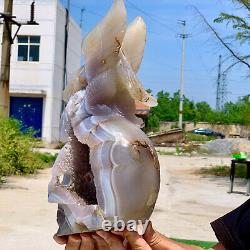 7.9LB Natural agate quartz crystal hand carved skull and Flying Eagle Healing