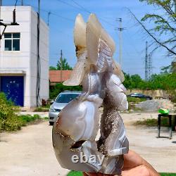 7.9LB Natural agate quartz crystal hand carved skull and Flying Eagle Healing