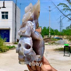 7.9LB Natural agate quartz crystal hand carved skull and Flying Eagle Healing