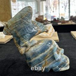 7 Natural Blue Golem Quartz Crystal Hand Carved eagle Skull Reiki Healing