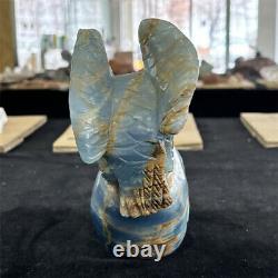 7 Natural Blue Golem Quartz Crystal Hand Carved eagle Skull Reiki Healing