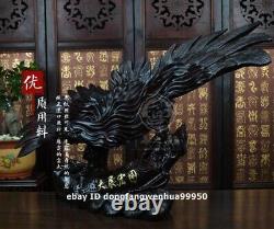 72 cm China Black Wood Hand Carved Feng Shui Animal Bird Hawk Eagle glede Statue