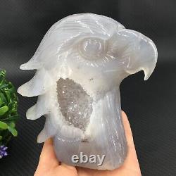 740gNatural agate cave eagle skull hand-carved quartz crystal reiki healing c202