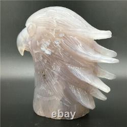 750G Natural agate geode Quartz hand carved crystal eagle head Healing decor