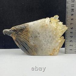 756g Natural quartz crystal cluster mineral specimen, hand-carved the eagle gift