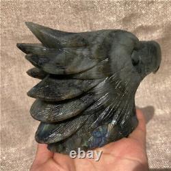 780g Natural labradorite eagle head Quartz hand carved crystal skull Healing