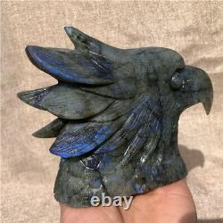 790g Natural labradorite eagle head Quartz hand carved crystal skull Healing