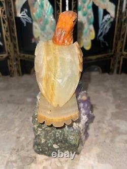 7inch Hand Carved Beautiful Gemstone Eagle on Amethyst Base