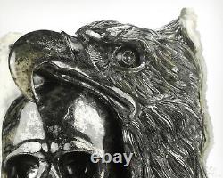 8.2 Calcite Hand Carved Crystal Skull and Eagle Fine Art Sculpture, Healing