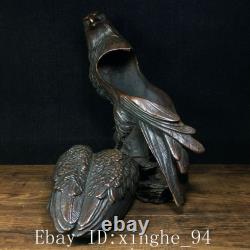 8.5 Old Chinese bronze handcarved eagle Incense burner Statue