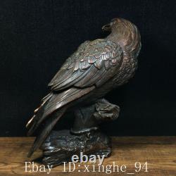 8.5 Old Chinese bronze handcarved eagle Incense burner Statue