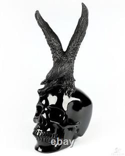 8.9 Black Obsidian Hand Carved Crystal Skull and Eagle Fine Art Sculpture