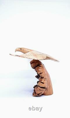 8 Tall Vintage Wooden Hand carved Flying Eagle on Parasite Wood Home Decor