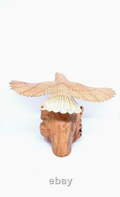 8 Tall Vintage Wooden Hand carved Flying Eagle on Parasite Wood Home Decor