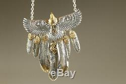 80g 100% 925 silver eagle feather netsuke pendant