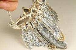 80g 100% 925 silver eagle feather netsuke pendant