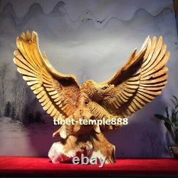 81 cm Chinese Thuja sutchuenensis wood eagle hawk catch fish Animal sculpture