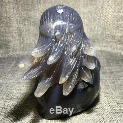 828g GNatural Geode Agate quartz eagle skull hand Carved crystal heal MK475-YX