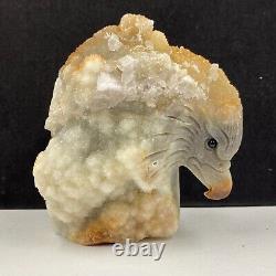 853g Natural crystal mineral specimen, sphalerite, hand-carved eagle, collection