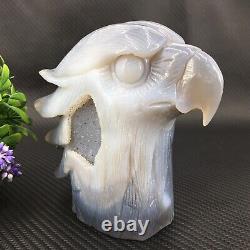 870gNatural agate cave eagle skull hand-carved quartz crystal reiki healing c203