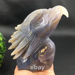 890g Natural Agate Geode Quartz Eagle Skull Hand Carved Crystal Healing. TC246