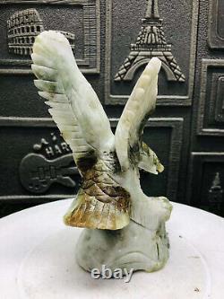 890g Natural Jade Quartz Hand Carved Eagle Head Skull Crystal Reiki Decor