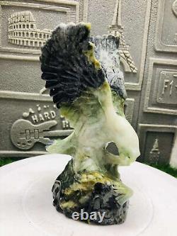 890g Natural Jade Quartz Hand Carved Eagle Head Skull Crystal Reiki Decor