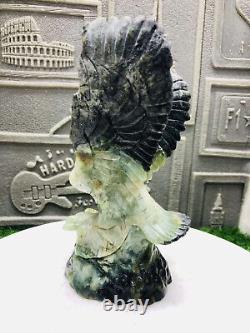 890g Natural Jade Quartz Hand Carved Eagle Head Skull Crystal Reiki Decor