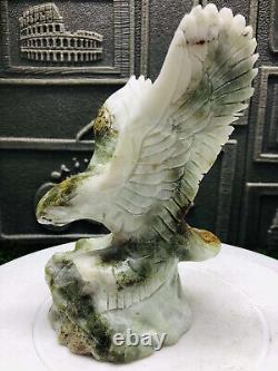 890g Natural Jade Quartz Hand Carved Eagle Head Skull Crystal Reiki Decor