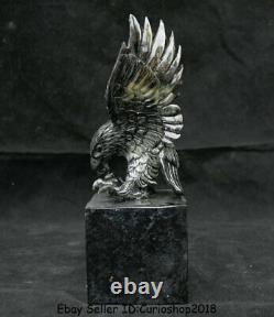 9.6 China Natural Xiu Green Jade Hand Carved Eagle Owl Hawk Birds Seal Statue