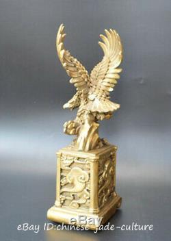 9 China Fengshui Copper Brass Wing Eagle Hawk Bird King Tree Hill Statue