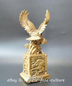9 China Fengshui Copper Brass Wing Eagle Hawk Bird King Tree Hill Statue