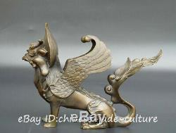 9 Chinese Myth Fengshui Bronze Wing Eagle Head Zodiac Dragon Beast Lion Statue