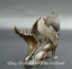 9 Chinese Myth Fengshui Bronze Wing Eagle Head Zodiac Dragon Beast Lion Statue