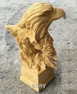 9 Natural Boxwood Hand Carved Eagle Head Statue Animal Sculpture Decor