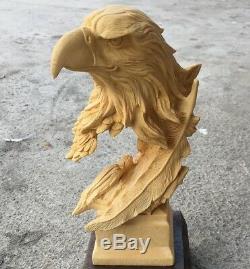 9 Natural Cypress Wood Hand Carved Eagle Head Statue Animal Sculpture Decor
