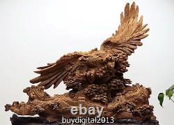 90 CM Indonesia Agarwood Chinese tiercel eagle hawk Great Wall Pine Tree Statue
