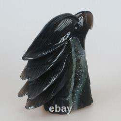 946g 4.8 Natural Geode Agate Quartz Crystal Hand Carved Eagle Head Carving