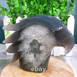950g Natural Agate Geode Quartz Eagle Skull Hand Carved Crysta Healing
