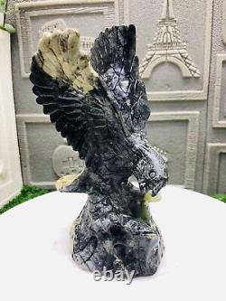 970g Natural Jade Quartz Hand Carved Eagle Head Skull Crystal Reiki Decor