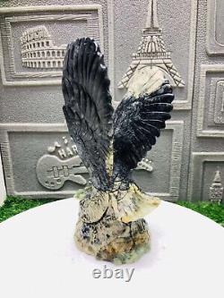 970g Natural Jade Quartz Hand Carved Eagle Head Skull Crystal Reiki Decor