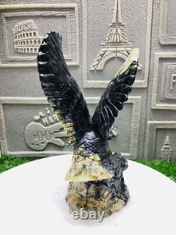 970g Natural Jade Quartz Hand Carved Eagle Head Skull Crystal Reiki Decor