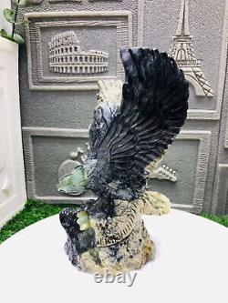 970g Natural Jade Quartz Hand Carved Eagle Head Skull Crystal Reiki Decor