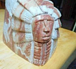 Alabaster Hand Carved Stone Sculpture, Eagle & Native American Indian Chief