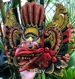 Amazing Bali Mask Wall Face Garuda Eagle Face Bird King God Wood Hand Carved Art