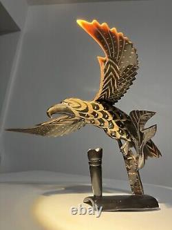 Amazing Vintage Hand Curved Buffalo Horn Eagle Bird Figure with Sword Holder Big