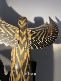 Amazing Vintage Hand Curved Buffalo Horn Eagle Bird Figure with Sword Holder Big