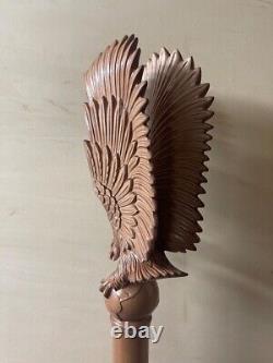 American Eagle Hand Carved Eagle Head Handle Wooden Walking Stick Unique Cane GF