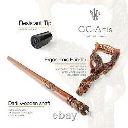 American Eagle Walking Stick Cane Dark Wood Carved Hand Crafted gift for men