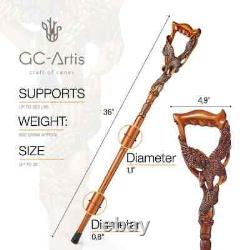 American Eagle Walking Stick Cane Dark Wood Carved Hand Crafted gift for men